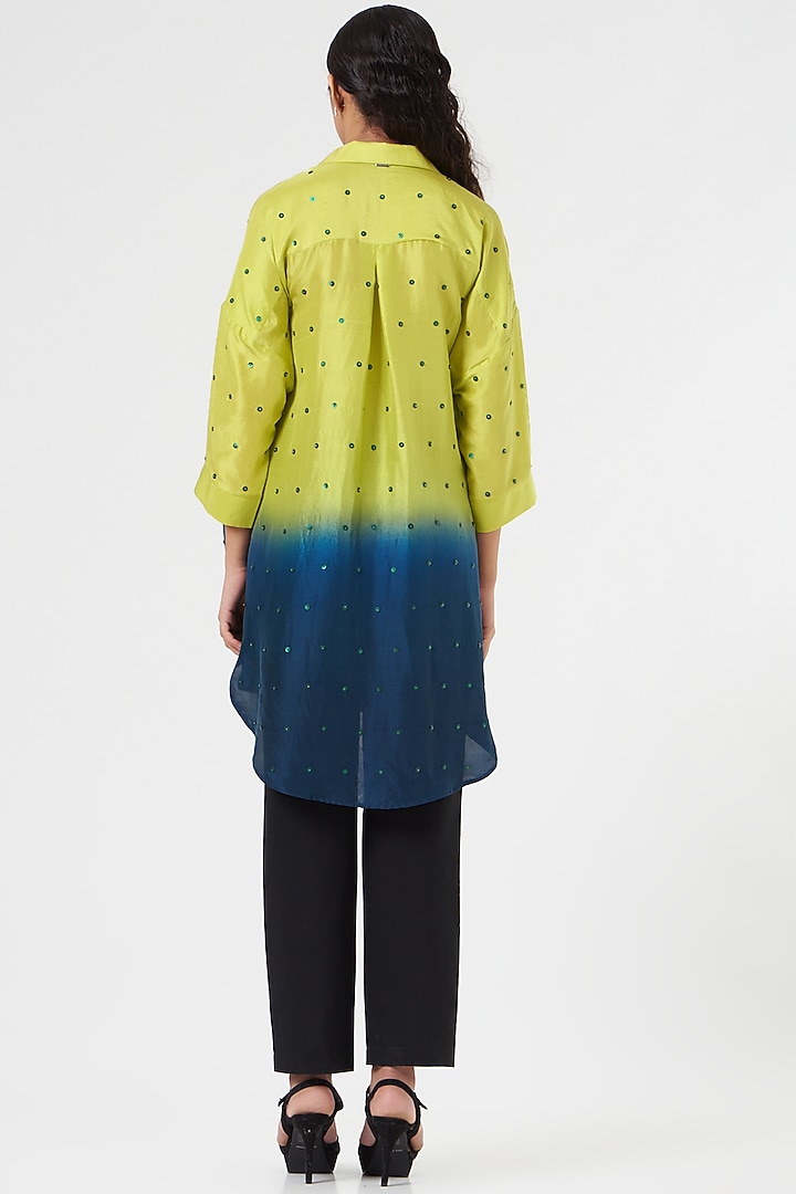 Green & Ink Silk Shirt by 431-88 By Shweta Kapur at Pernia's Pop Up Shop
