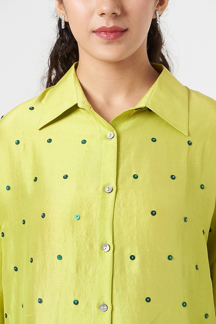 Green & Ink Silk Shirt by 431-88 By Shweta Kapur at Pernia's Pop Up Shop