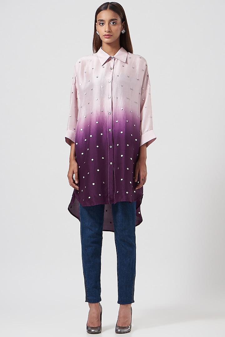 White & Purple Dupion Silk Shirt by 431-88 By Shweta Kapur
