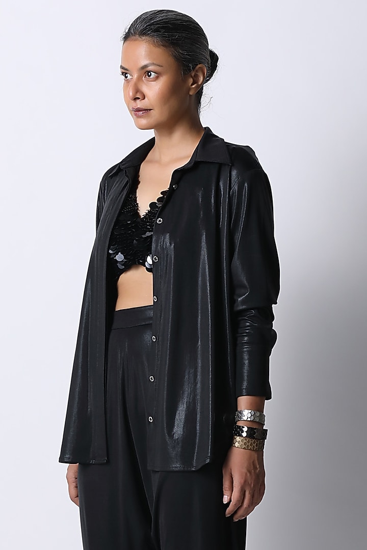 Black Jersey Shirt by 431-88 By Shweta Kapur at Pernia's Pop Up Shop