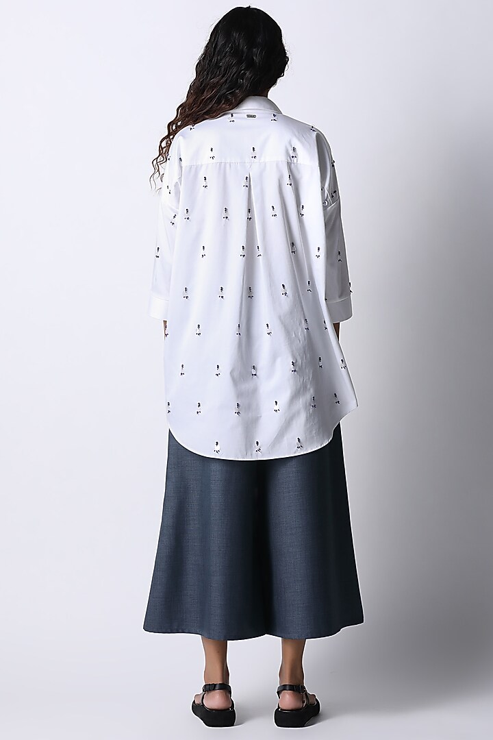 White Silk Hand Embroidered Shirt by 431-88 By Shweta Kapur at Pernia's Pop Up Shop