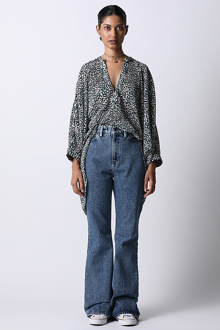 Forest Green Plisse Embroidered Shirt by 431-88 By Shweta Kapur at Pernia's Pop Up Shop