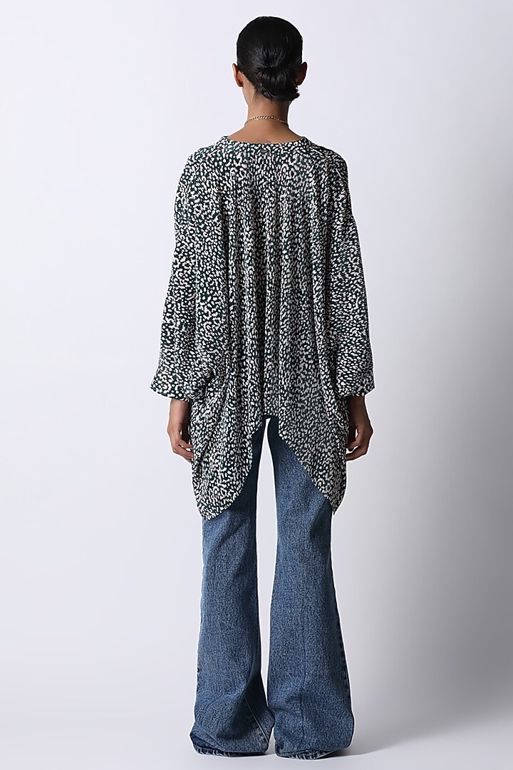 Forest Green Plisse Embroidered Shirt by 431-88 By Shweta Kapur at Pernia's Pop Up Shop