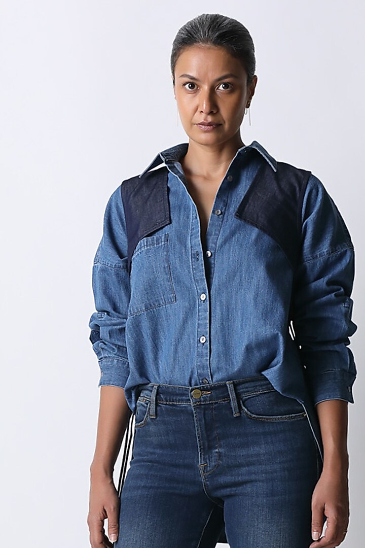 Classic Blue Denim Shirt by 431-88 By Shweta Kapur at Pernia's Pop Up Shop