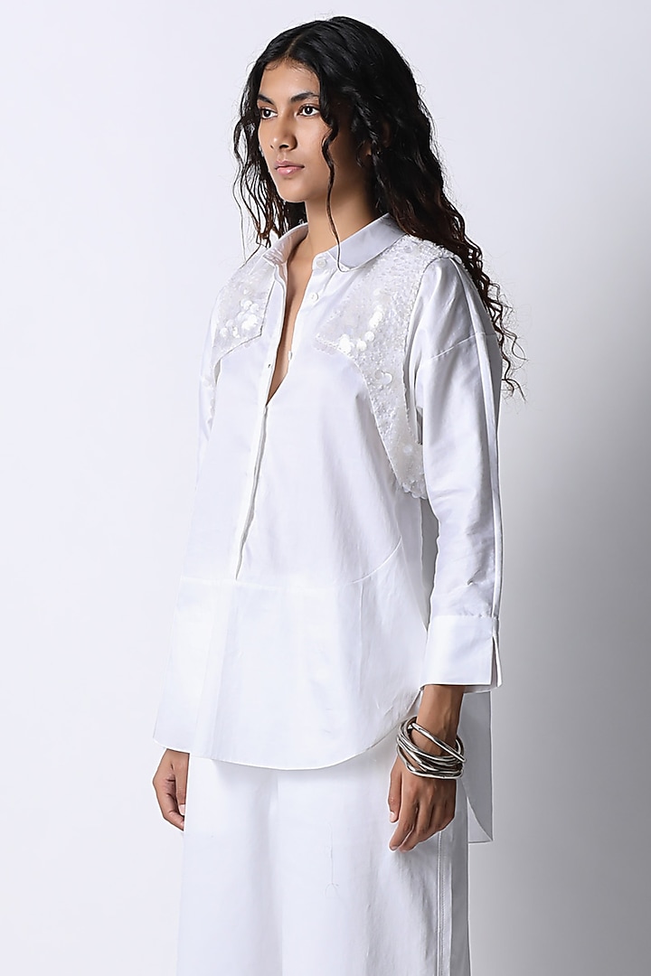 White Cotton Embroidered Shirt by 431-88 By Shweta Kapur at Pernia's Pop Up Shop