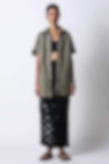 Olive Sandwash Taffeta Shirt by 431-88 By Shweta Kapur at Pernia's Pop Up Shop