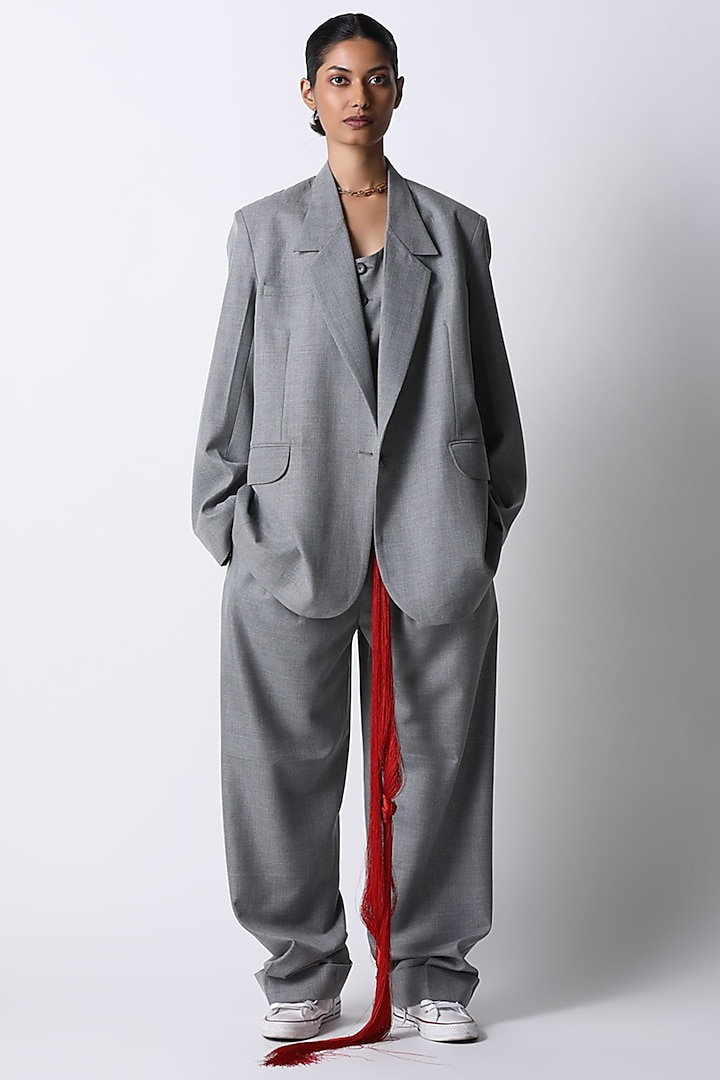 Grey Suiting Oversized Blazer by 431-88 By Shweta Kapur