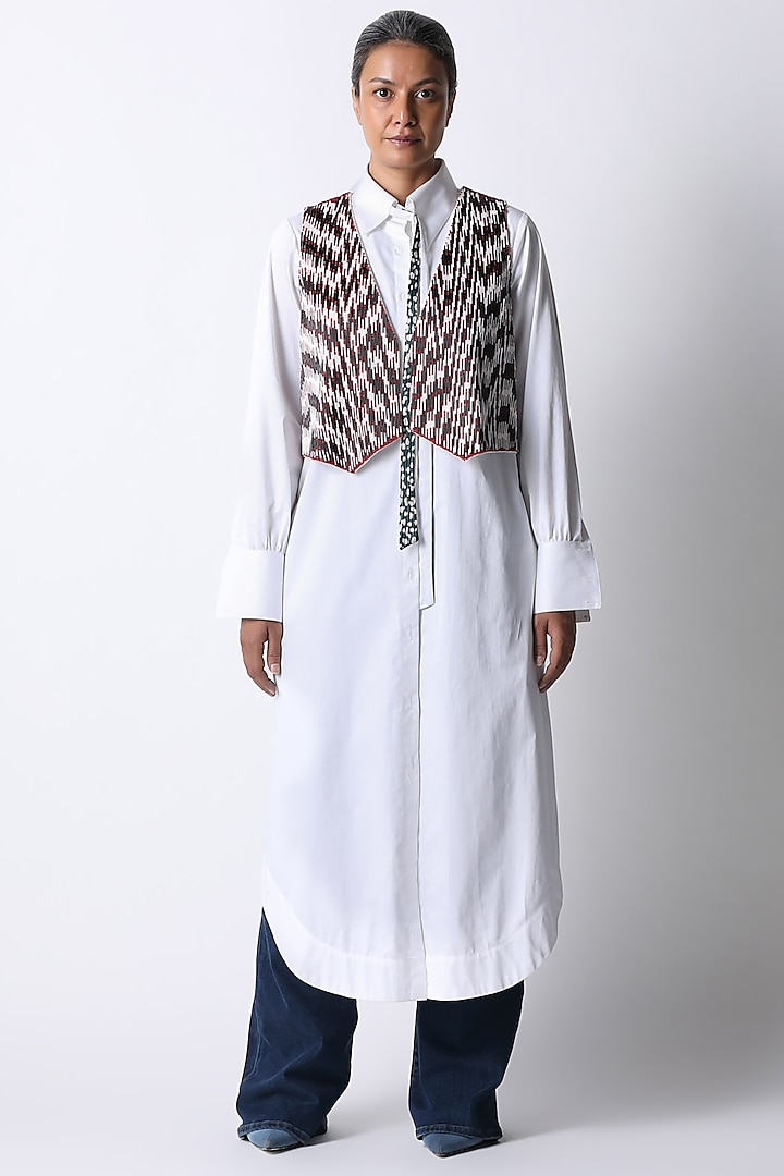 White Cotton Embroidered Waistcoat by 431-88 By Shweta Kapur