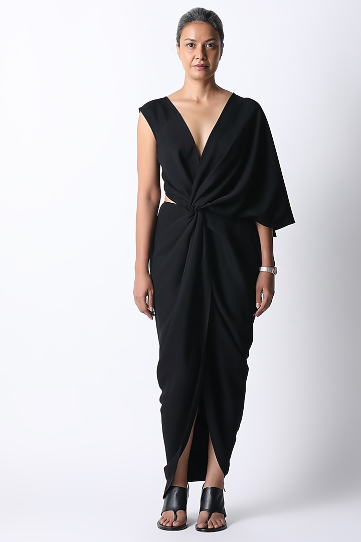 Black Japanese Crepe Dress by 431-88 By Shweta Kapur at Pernia's Pop Up Shop