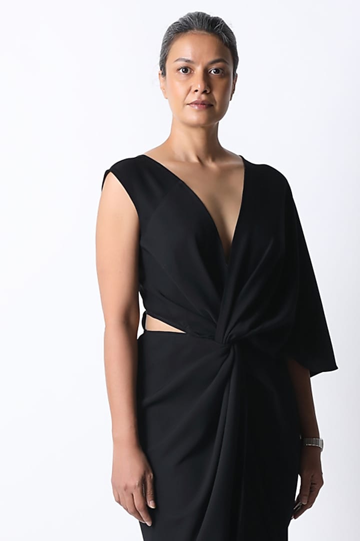 Black Japanese Crepe Vacation Dress by 431-88 By Shweta Kapur at Pernia's Pop Up Shop