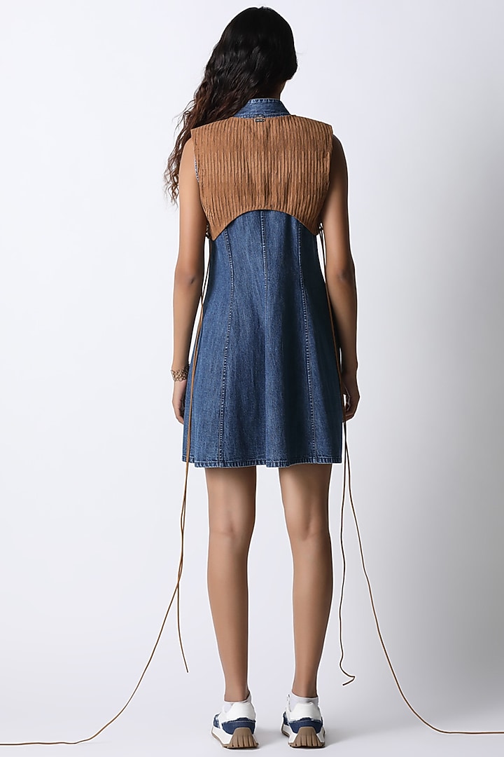 Dark Blue & Tan Denim Vacation Dress by 431-88 By Shweta Kapur at Pernia's Pop Up Shop