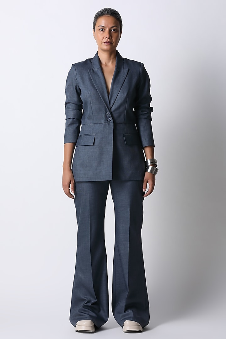 Cool Blue Suiting Jumpsuit by 431-88 By Shweta Kapur