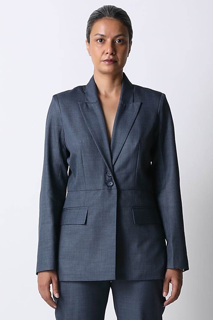 Cool Blue Suiting Jumpsuit by 431-88 By Shweta Kapur at Pernia's Pop Up Shop
