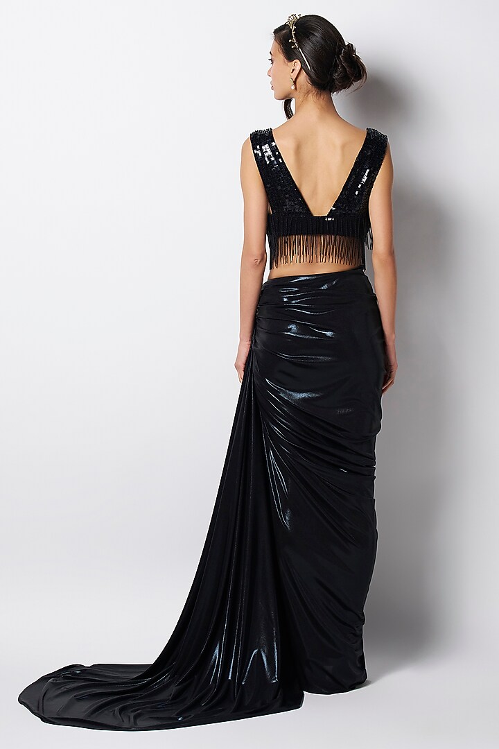 Black Suiting Crepe Embroidered Cape by 431-88 By Shweta Kapur at Pernia's Pop Up Shop