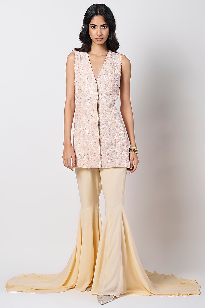 Peach Silk Hand Embroidered Jacket by 431-88 By Shweta Kapur at Pernia's Pop Up Shop