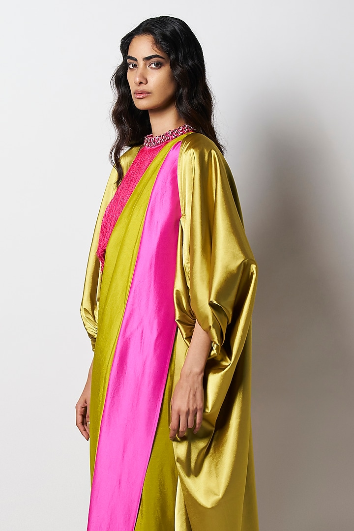 Kelly Green & Fuchsia Silk Pre-Draped Wedding Saree by 431-88 By Shweta Kapur at Pernia's Pop Up Shop