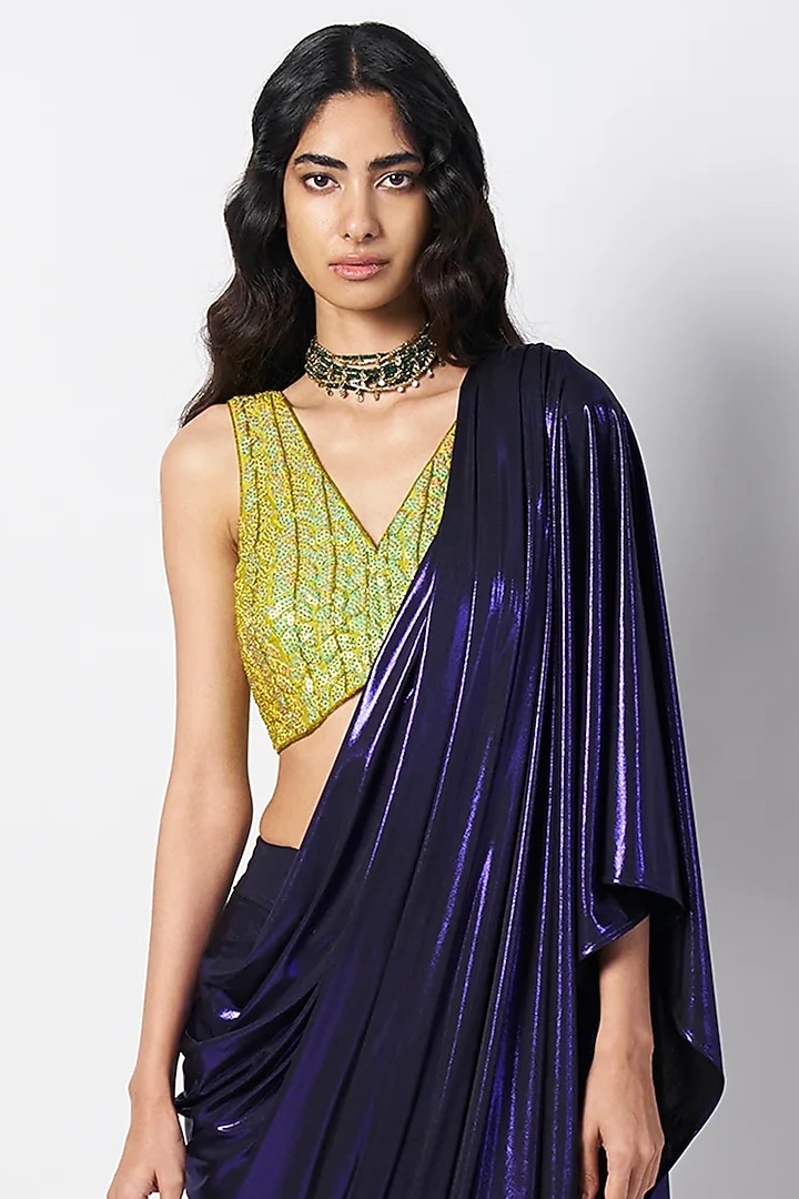 Purple Liquid Jersey Wedding Saree by 431-88 By Shweta Kapur at Pernia's Pop Up Shop