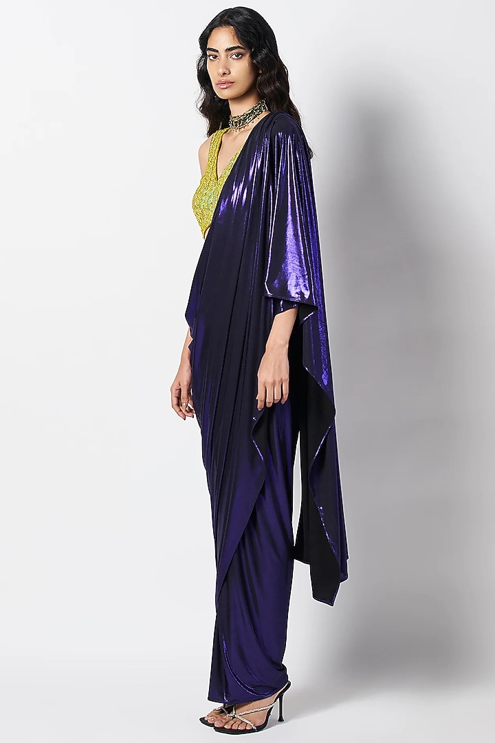 Purple Liquid Jersey Wedding Saree by 431-88 By Shweta Kapur at Pernia's Pop Up Shop