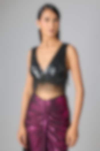 Black Silk Embroidered Blouse by 431-88 By Shweta Kapur at Pernia's Pop Up Shop