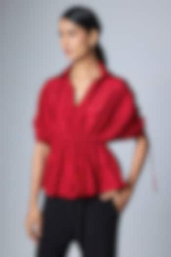 Red Silk Embroidered Shirt by 431-88 By Shweta Kapur at Pernia's Pop Up Shop