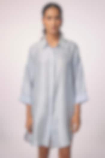 Ice Blue Silk Embroidered Shirt by 431-88 By Shweta Kapur at Pernia's Pop Up Shop