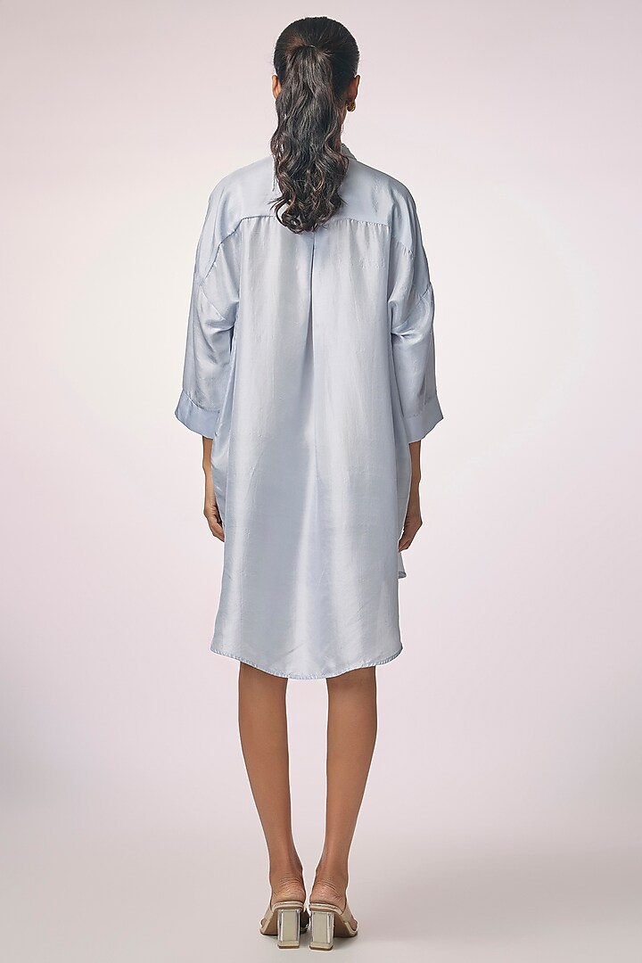 Ice Blue Silk Embroidered Shirt by 431-88 By Shweta Kapur at Pernia's Pop Up Shop