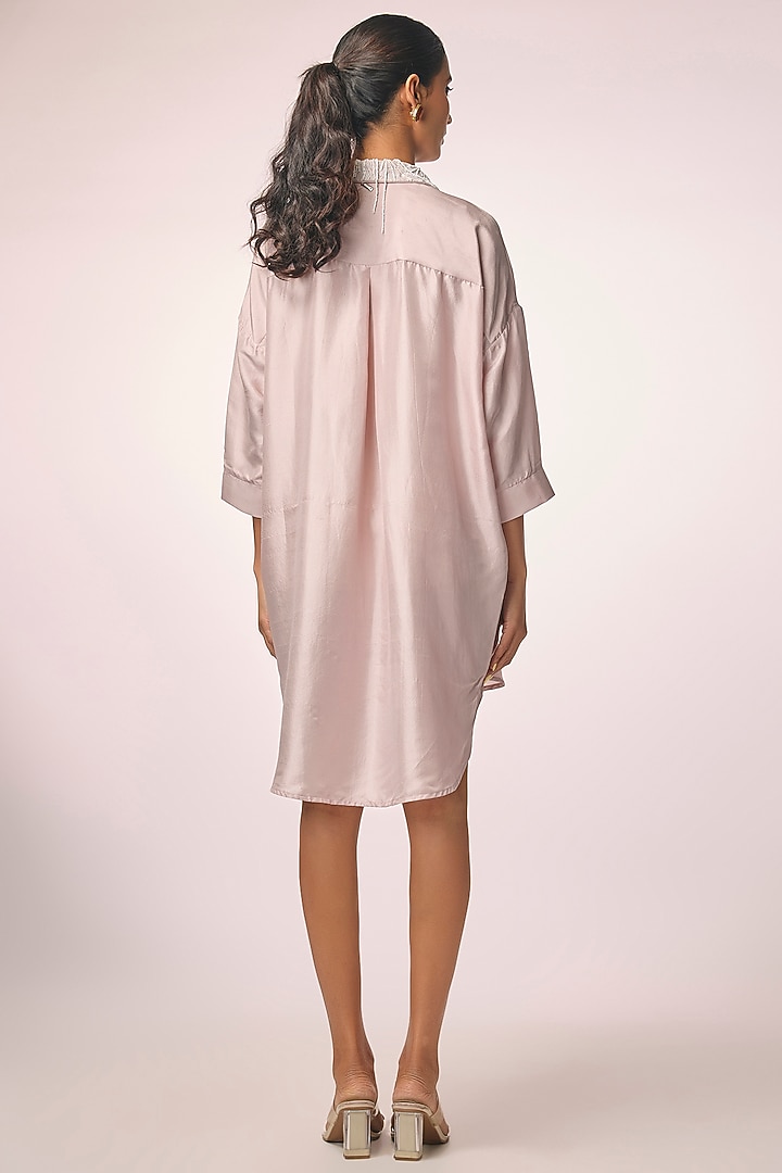Baby Pink Silk Embroidered Shirt by 431-88 By Shweta Kapur at Pernia's Pop Up Shop