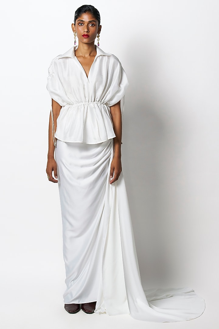 White Silk Embroidered Shirt by 431-88 By Shweta Kapur at Pernia's Pop Up Shop