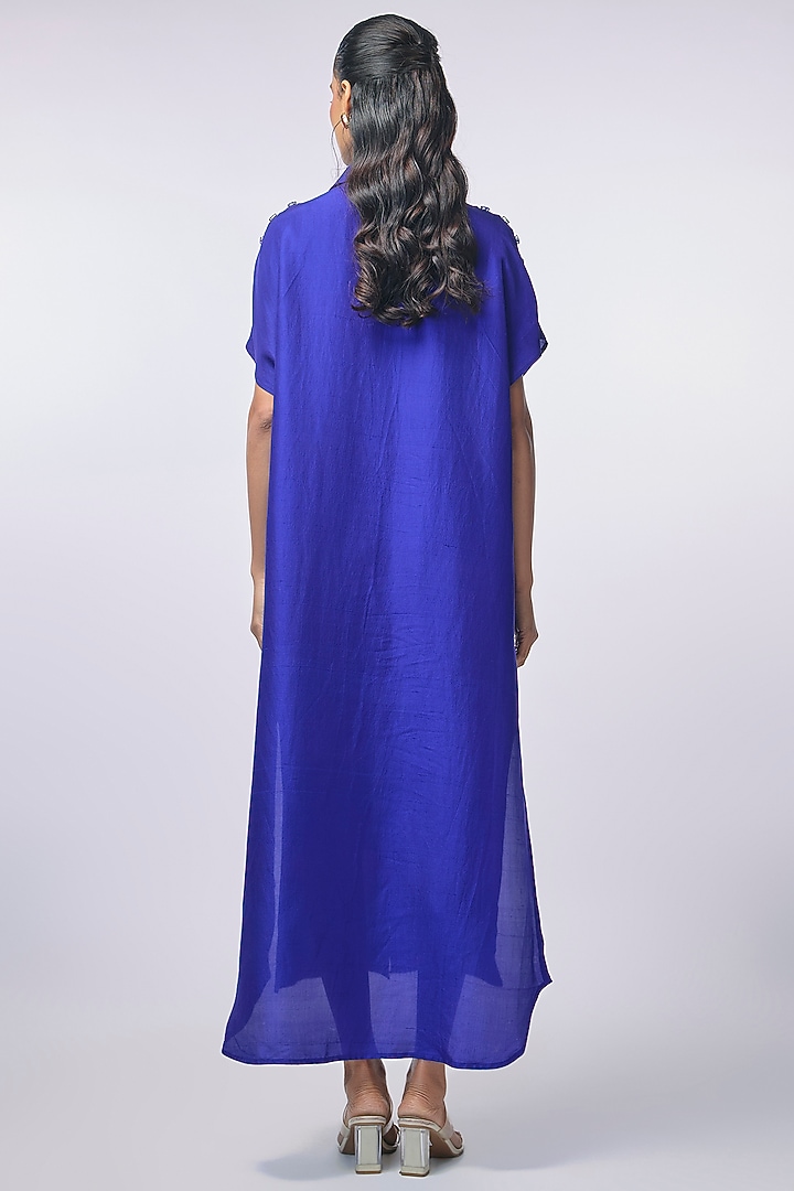 Electric Blue Silk Embellished Tunic by 431-88 By Shweta Kapur at Pernia's Pop Up Shop