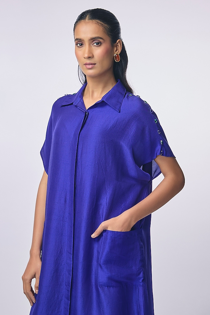 Electric Blue Silk Embellished Tunic by 431-88 By Shweta Kapur at Pernia's Pop Up Shop