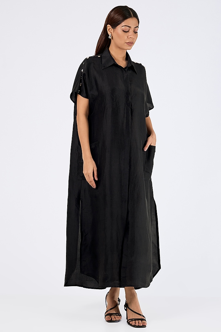 Black Silk Shirt by 431-88 By Shweta Kapur at Pernia's Pop Up Shop