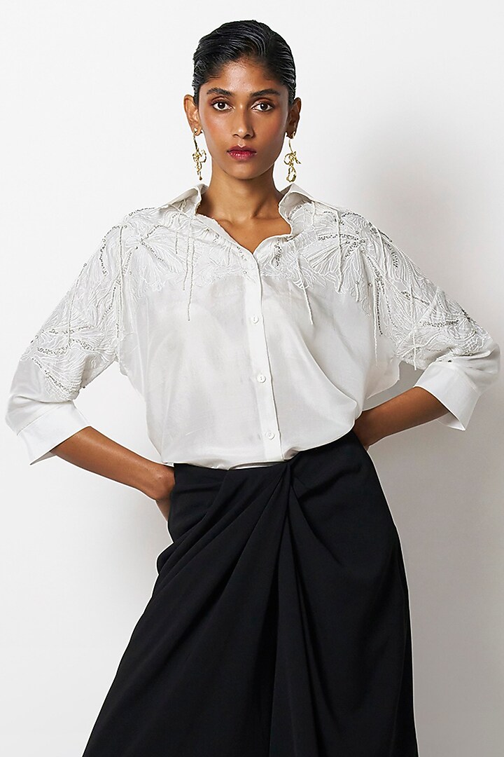 White Silk Shirt by 431-88 By Shweta Kapur at Pernia's Pop Up Shop
