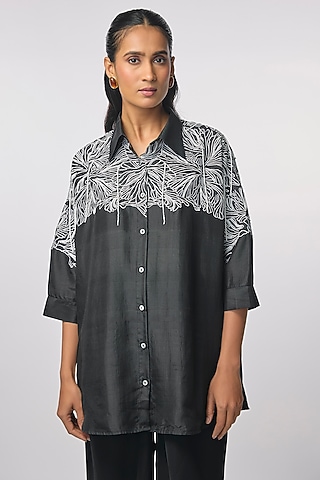 Black Silk Hand Embroidered Shirt by 431-88 By Shweta Kapur