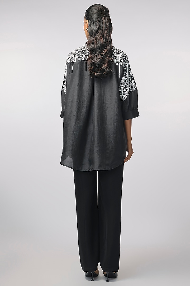 Black Silk Hand Embroidered Shirt by 431-88 By Shweta Kapur at Pernia's Pop Up Shop