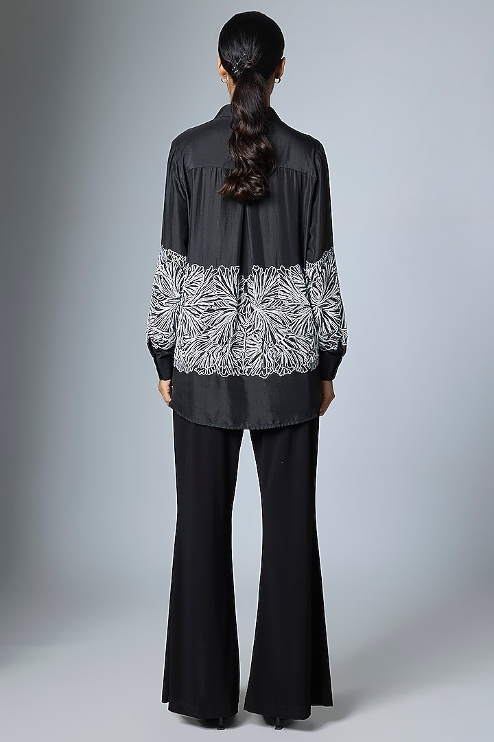 Black & White Dupion Hand Embroidered Shirt by 431-88 By Shweta Kapur at Pernia's Pop Up Shop