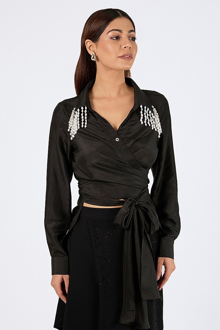 Black Silk Shirt by 431-88 By Shweta Kapur at Pernia's Pop Up Shop