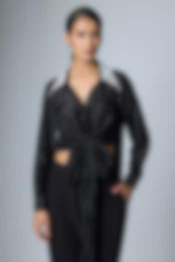 Black Silk Embroidered Wrap-Around Shirt by 431-88 By Shweta Kapur at Pernia's Pop Up Shop