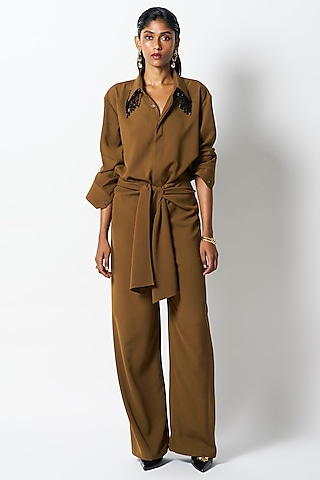 Brown Crepe Shirt by 431-88 By Shweta Kapur