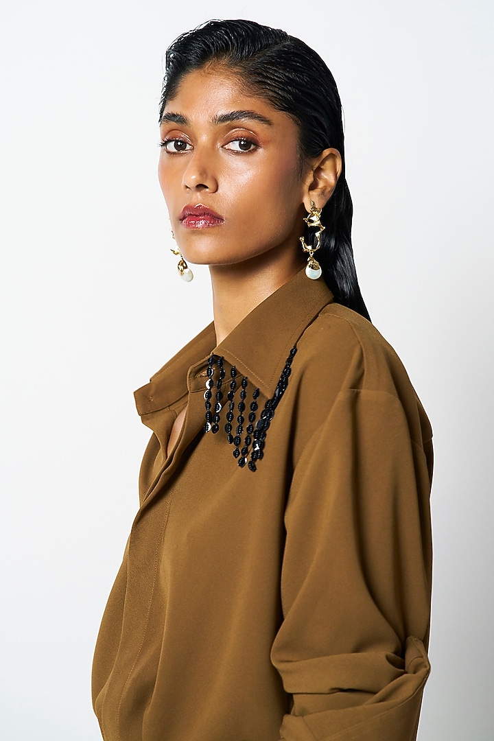 Brown Crepe Shirt by 431-88 By Shweta Kapur at Pernia's Pop Up Shop