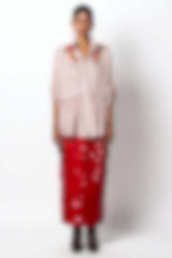 Baby Pink Silk Thread Embroidered Kimono Shirt by 431-88 By Shweta Kapur at Pernia's Pop Up Shop