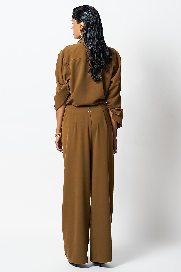 Brown Suiting Crepe Tie-Up Straight Pants by 431-88 By Shweta Kapur at Pernia's Pop Up Shop