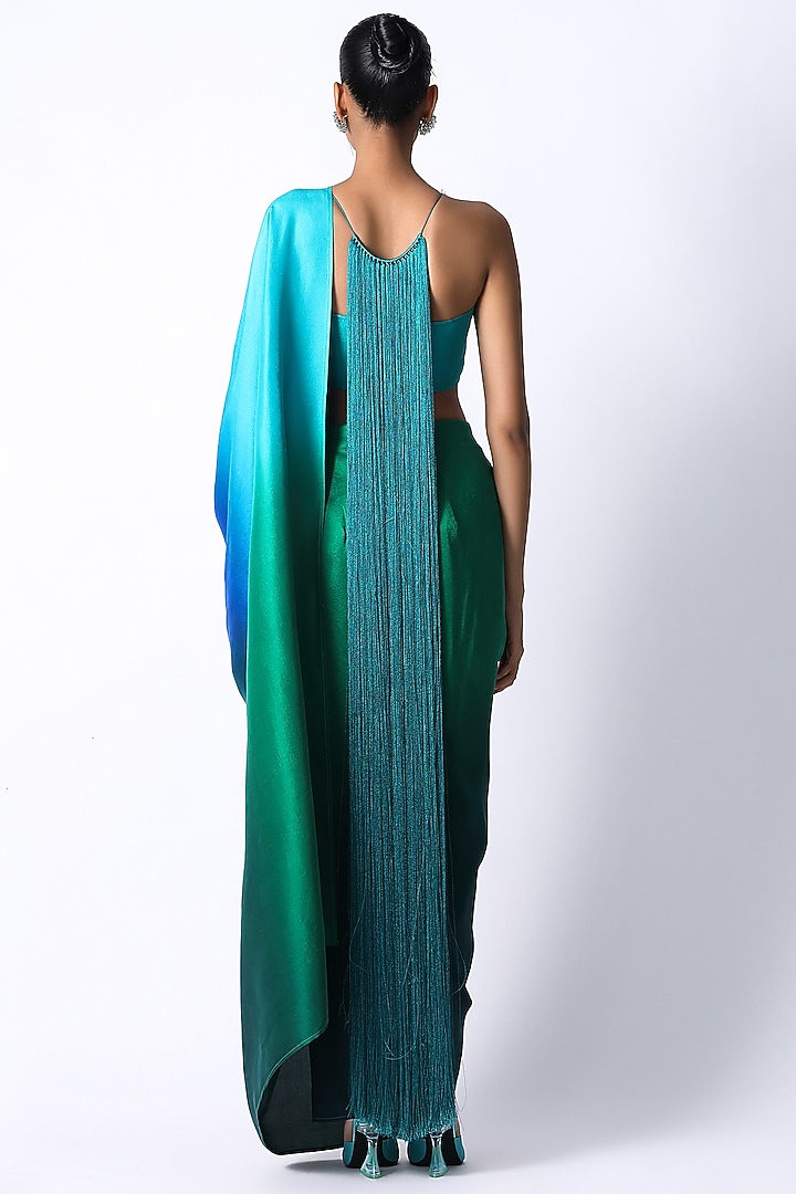 Emerald Green Silk Draped Wedding Saree by 431-88 By Shweta Kapur at Pernia's Pop Up Shop