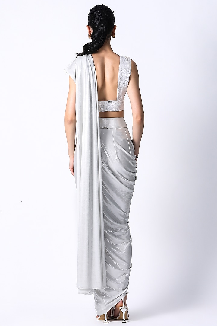 White Jersey Draped Wedding Saree by 431-88 By Shweta Kapur at Pernia's Pop Up Shop