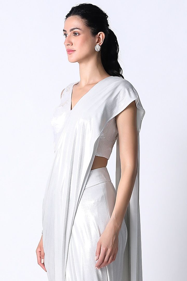White Jersey Draped Wedding Saree by 431-88 By Shweta Kapur at Pernia's Pop Up Shop