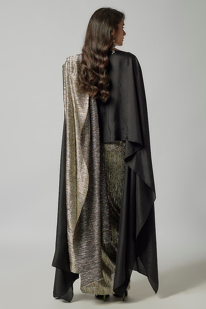 Black Silk Cape by 431-88 By Shweta Kapur at Pernia's Pop Up Shop