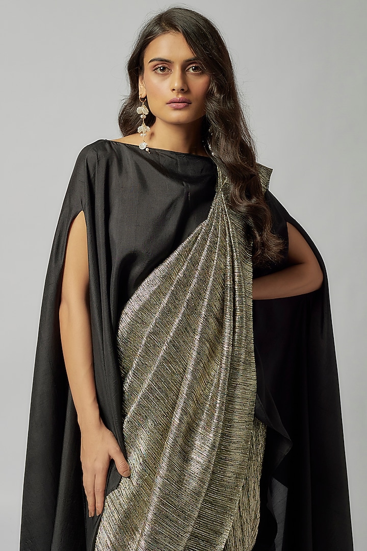 Black Silk Cape by 431-88 By Shweta Kapur at Pernia's Pop Up Shop