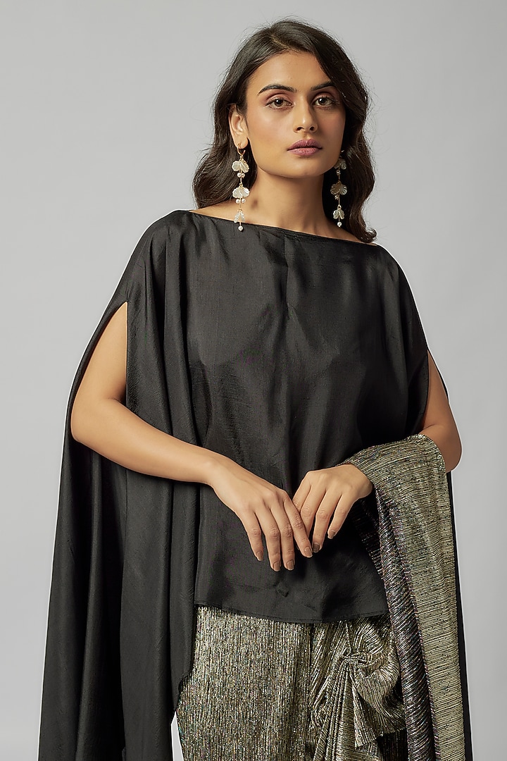 Black Silk Cape by 431-88 By Shweta Kapur at Pernia's Pop Up Shop
