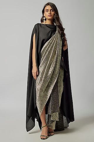 Silver Pleated Metallic Pre-Draped Saree by 431-88 By Shweta Kapur