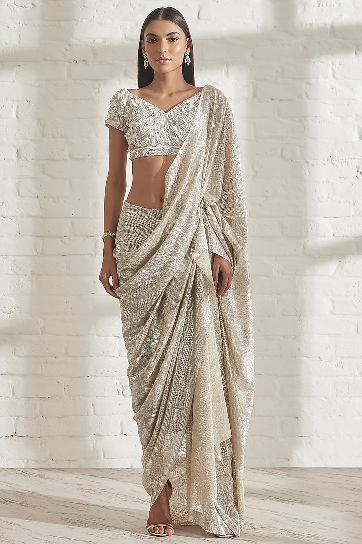 Silver Foiled Net Wedding Saree by 431-88 By Shweta Kapur at Pernia's Pop Up Shop