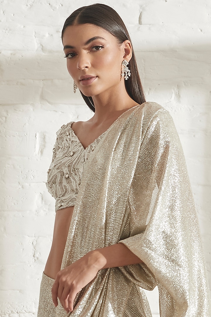 Silver Foiled Net Wedding Saree by 431-88 By Shweta Kapur at Pernia's Pop Up Shop